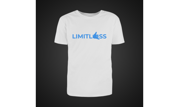 Limitless balti marškinėliai / neon žydra